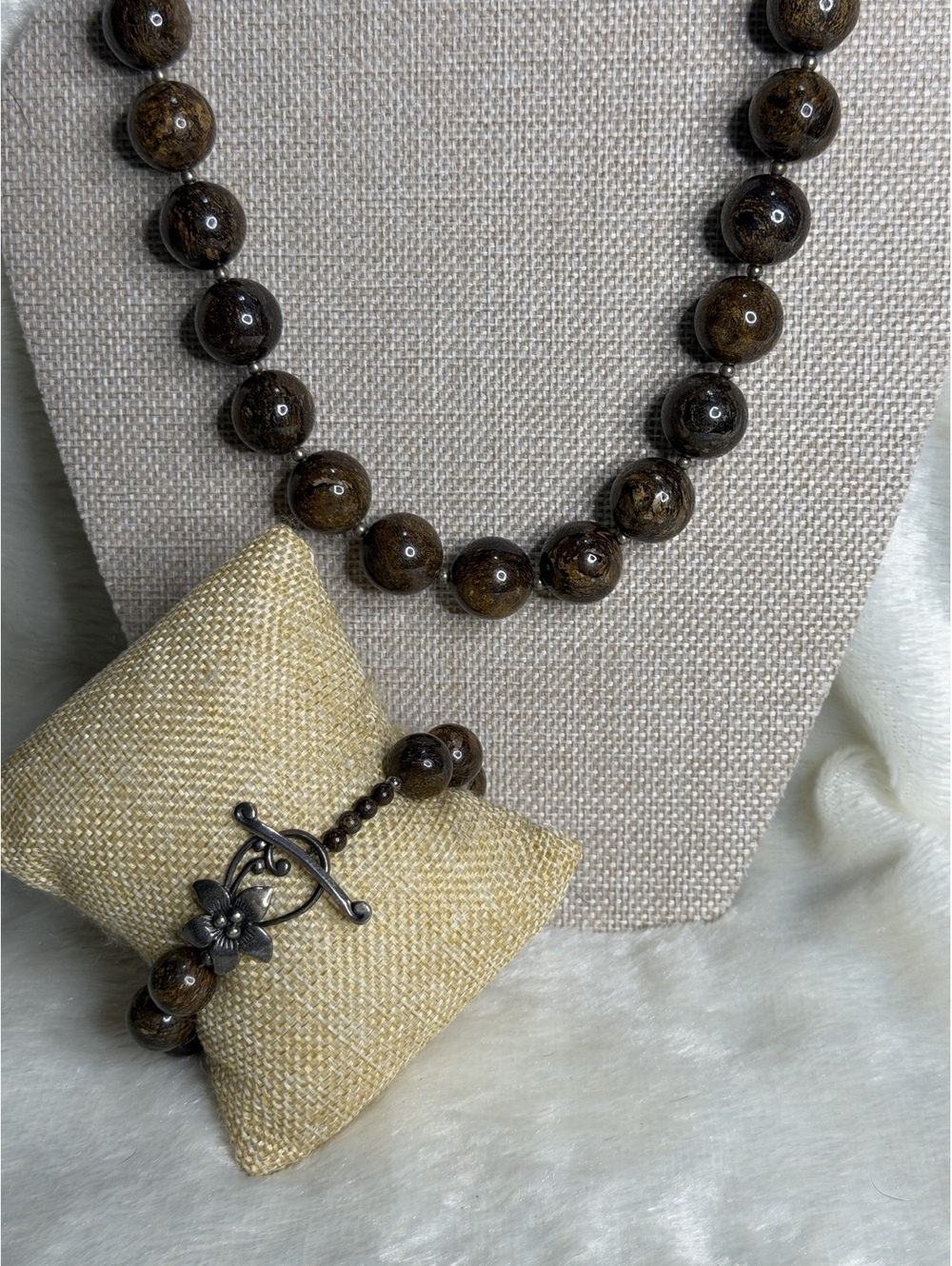 Vintage Silpada 925 & Bronzite Beaded Necklace & Flower Bracelet N1382 & B1365